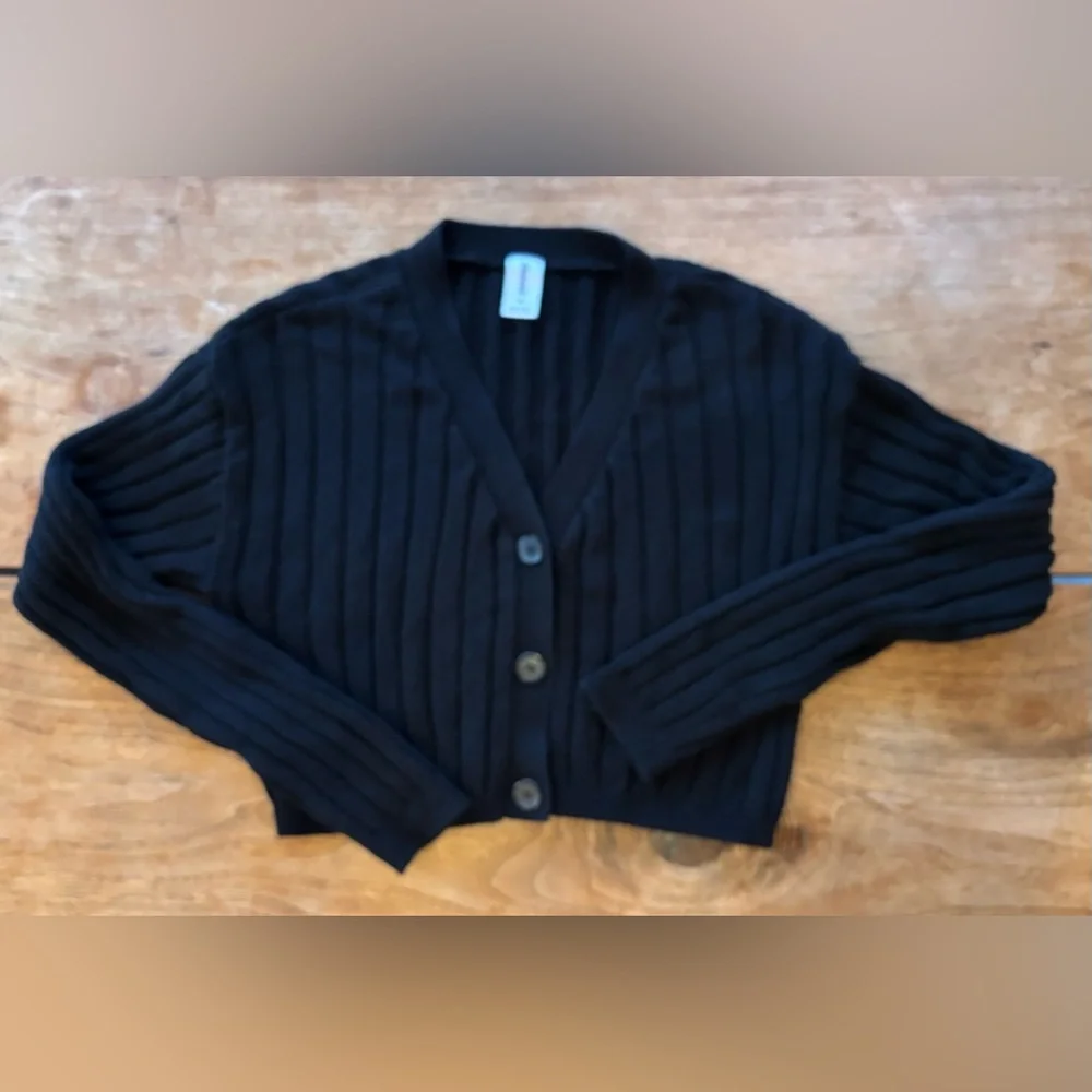 Girls M / L Black Ribbed Cropped Cardigan Sweater Abound Nordstrom - Picture 1 of 10